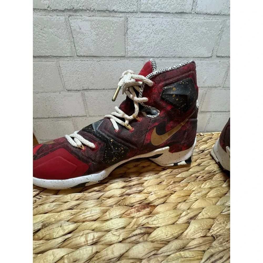 Nike LeBron 13 Nike ID Red and Gold Mens 11